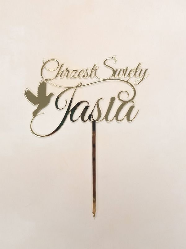 topper na chrzest swiety personalizowane zloty srebrny bialy czarny sklejka 057