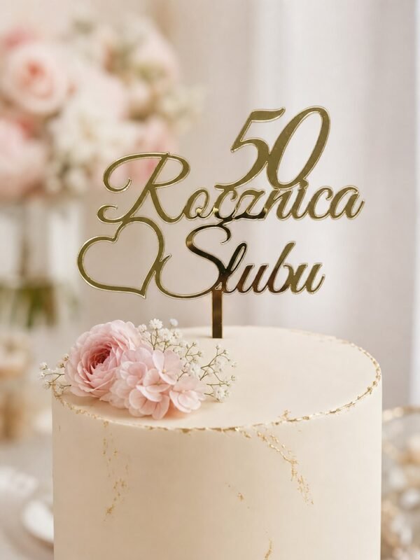 Topper na rocznicę ślubu z dowolnym numerem i sercem