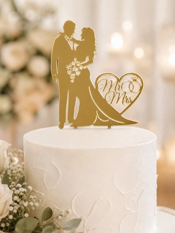 Topper ślubny Para Młoda z sercem Mr&Mrs