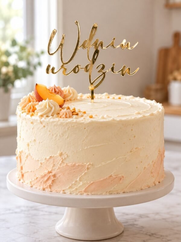 Topper na tort „W dniu urodzin” – ozdobna pisana czcionka