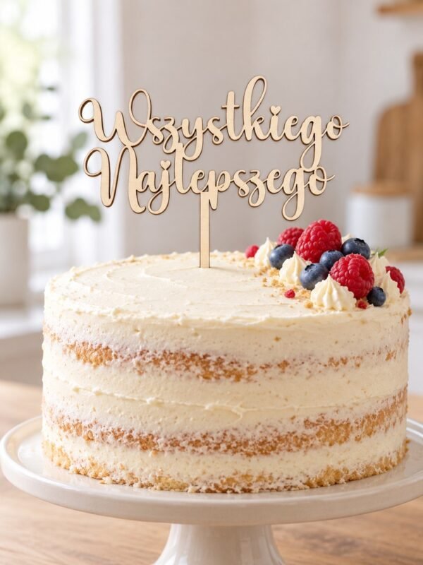 Topper na tort „Wszystkiego Najlepszego” – pisany z serduszkami